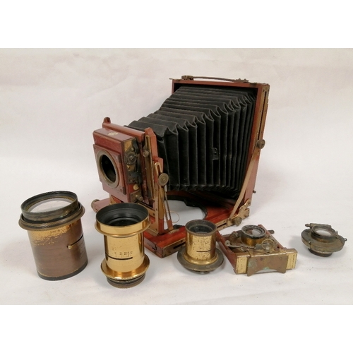 113A - Antique Thornton Pickard patent folding plate camera with four wooden plate holders. Also included a... 