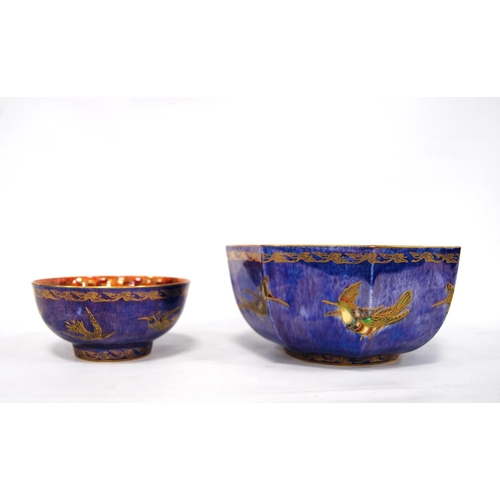 223 - Two Daisy Makeig-Jones for Wedgwood Hummingbird lustre bowls, one of octagonal form, the other circu... 