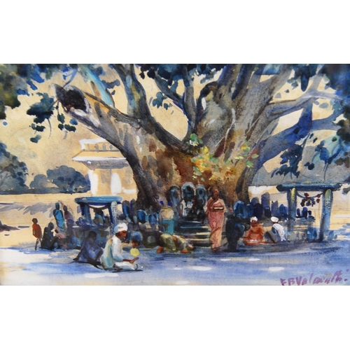 237 - F.B. YALAVATTI (INDIAN, MID-CENTURY)Sheltering from the midday sunSigned lower left, watercolour, 14... 