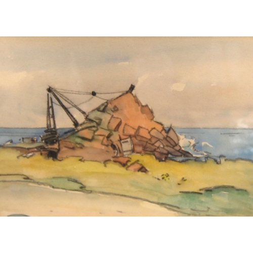 240 - ERNEST ARCHIBALD TAYLOR (SCOTTISH, 1874 - 1951)The Sandstone Quay, CorrieWatercolour, 19cm x 25cm.  ... 