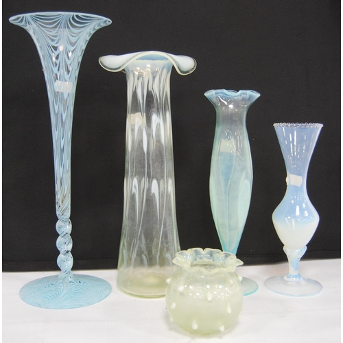 254 - Five Vaseline style glass vases, 30.5cm high.  (5)