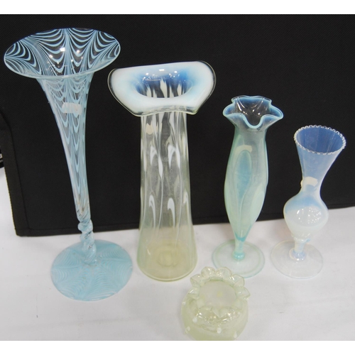 254 - Five Vaseline style glass vases, 30.5cm high.  (5)