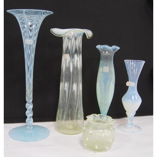 254 - Five Vaseline style glass vases, 30.5cm high.  (5)