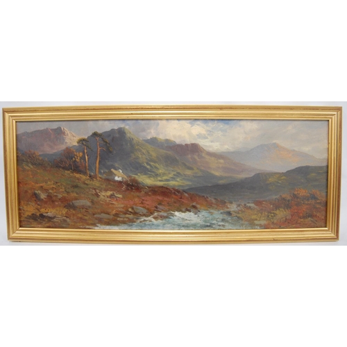 258 - FRANCIS E. JAMIESON (BRITISH, 1895 - 1950)Highland croftSigned lower right, oil on board, 19cm x 55c... 