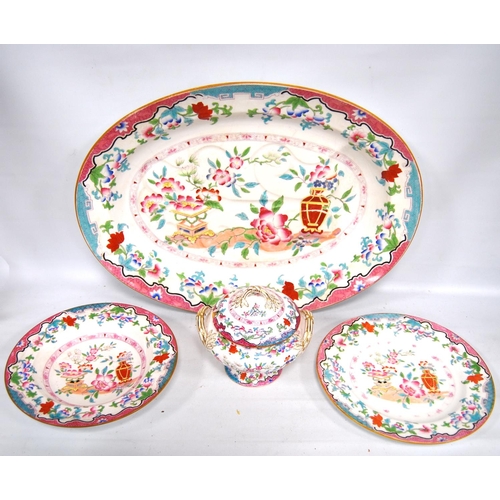 265 - 19th century Minton famille rose part dinner service to include bowls, plates, meat plates and turee... 