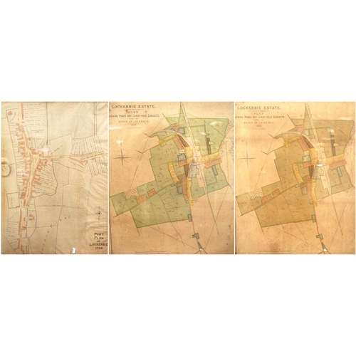 276 - Three framed Lockerbie plans, part plan of Lockerbie 1786, 71cm x 50cm, and two of Lockerbie Estate ... 