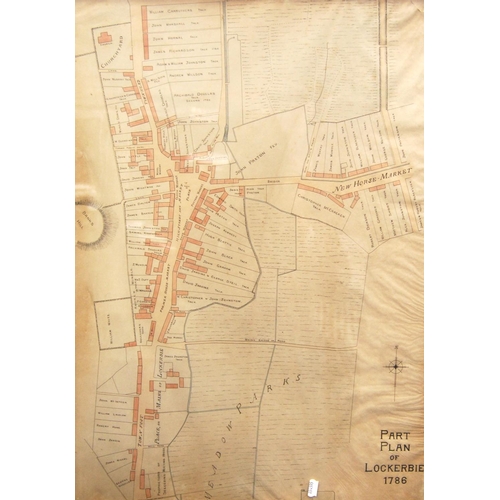 276 - Three framed Lockerbie plans, part plan of Lockerbie 1786, 71cm x 50cm, and two of Lockerbie Estate ... 