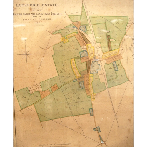 276 - Three framed Lockerbie plans, part plan of Lockerbie 1786, 71cm x 50cm, and two of Lockerbie Estate ... 