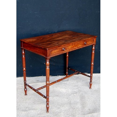 313 - 19th century mahogany hall table, the rectangular top over cockbeaded frieze drawer, raised on ring ... 