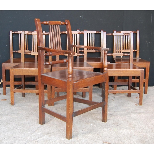 315 - Set of eight 19th century oak country dining chairs, each with vertical splats, solid seats and rais... 