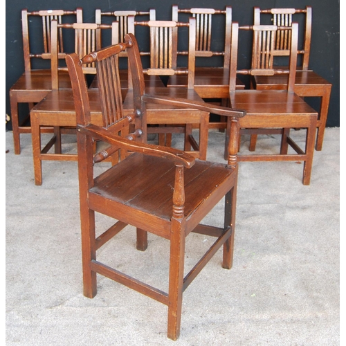 315 - Set of eight 19th century oak country dining chairs, each with vertical splats, solid seats and rais... 