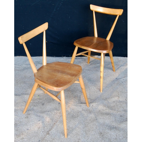 326 - Pair of Ercol side chairs, each with tablet top rail, splayed tapering turned supports and legs and ... 