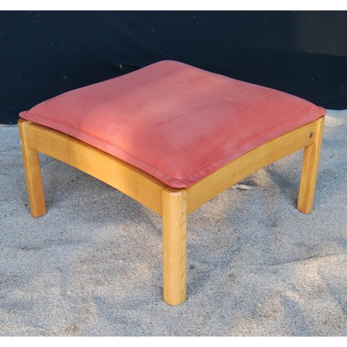 328 - Ercol centre stool with square loose cushioned seat, raised on rounded square legs, 58cm wide, 30cm ... 