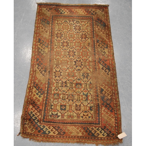 336 - Gendje rug with all over star design, cream ground and triple border, 196cm x 104cm.