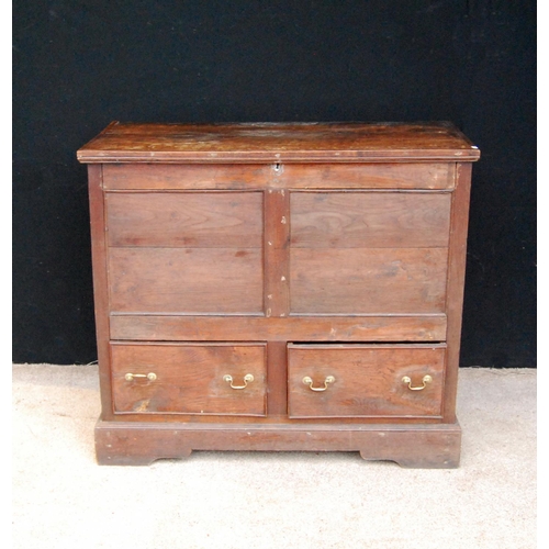 357 - 18th century oak blanket chest, the rectangular hinged top over frieze panels, two short drawers and... 