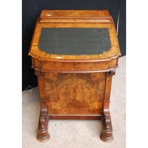 374 - Victorian walnut Davenport, the moulded top enclosing fitted interior over hinged slope with skiver,... 