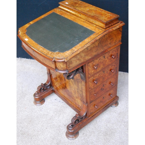 374 - Victorian walnut Davenport, the moulded top enclosing fitted interior over hinged slope with skiver,... 