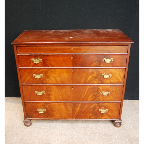 379 - 19th century walnut chest, the rectangular top over four graduated long drawers raised on bun feet, ... 