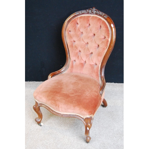 388 - Victorian button-back lady's chair with serpentine cushioned seat and raised on cabriole legs termin... 