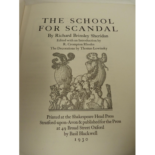 176 - SHERIDAN R. B.&nbsp; The School For Scandal. Ltd. ed. 475. Vignettes & decs. by Thomas Lowinsky.... 