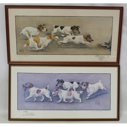 244 - Two limited edition colour prints after originals by Louise Wood of Jack Russell Terriers with a rat... 