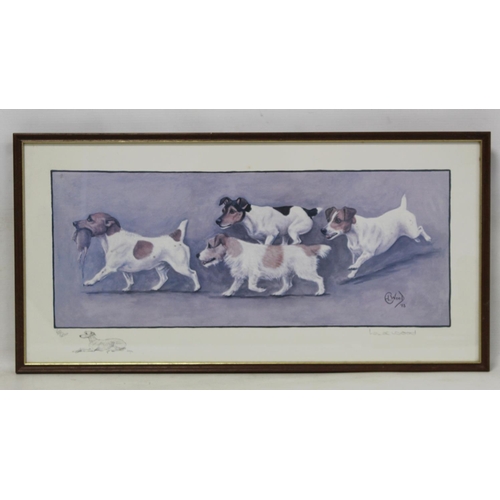 244 - Two limited edition colour prints after originals by Louise Wood of Jack Russell Terriers with a rat... 