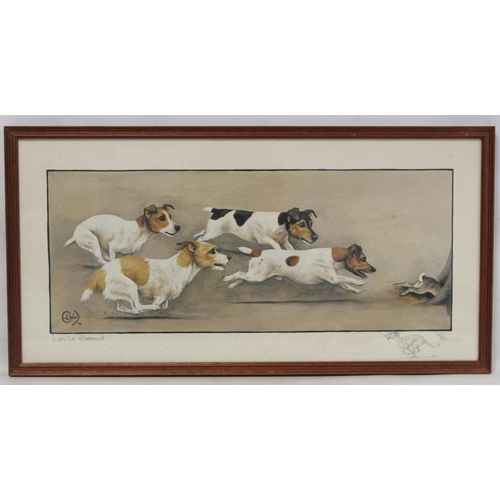 244 - Two limited edition colour prints after originals by Louise Wood of Jack Russell Terriers with a rat... 