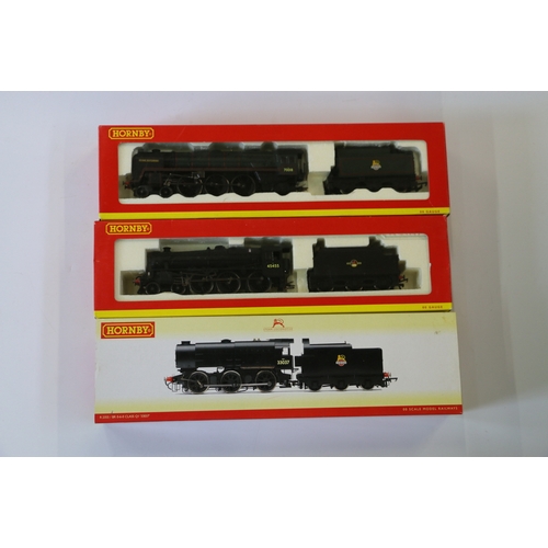 76 - Three Hornby OO gauge model railway locomotives including R2321 4-6-0 tender locomotive 45455 BR bla... 