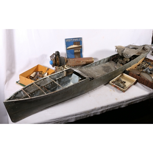 98 - Large scale model boat possibly a British Warship in the manner of Bassett Lowke, 158cm long togethe... 