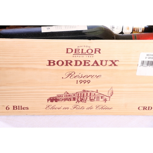 232 - Six bottles of MAISON DELOR 1999 reserve Bordeaux 12% abv 75cl, in original wooden crate OWC