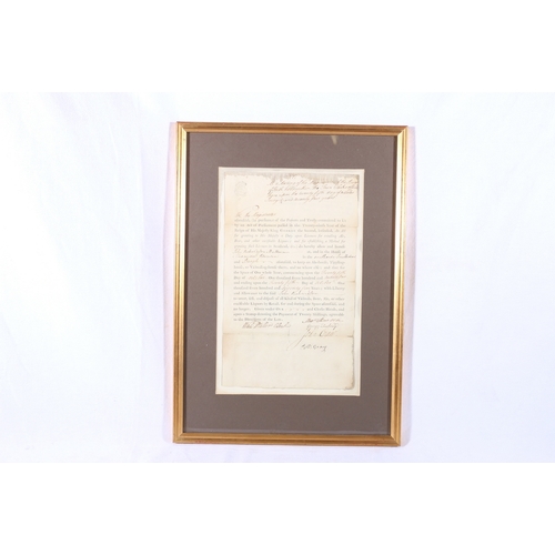 237 - Framed licensing grant from 1775 granting John Richardson Meillman of Perth Scotland the license to ... 