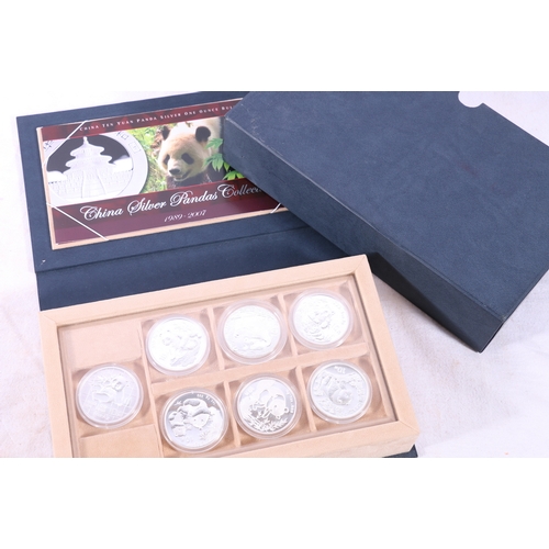 381 - The Royal Mint China Panda silver bullion one ounce collection 1989-2007 comprising 19 Chinese silve... 