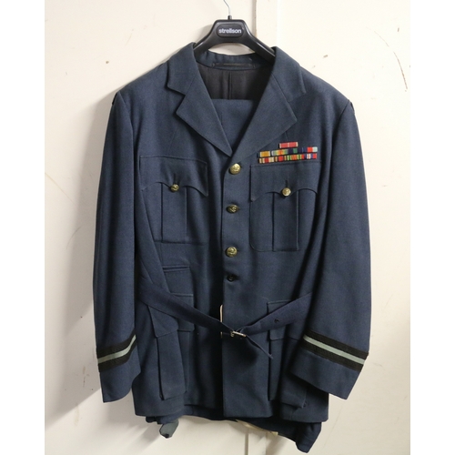548 - British Royal Air Force dress uniform jacket having brass RAF buttons, cuff braid for the rank of Ai... 