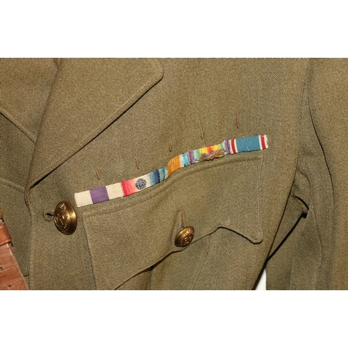 586 - British Army dress uniform jacket with brass George VI buttons by Pitt and Co, epaulette stars and c... 