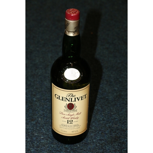 174 - GLENLIVET 12 year old pure single malt Scotch whisky, bottom part of the label unprinted and missing... 