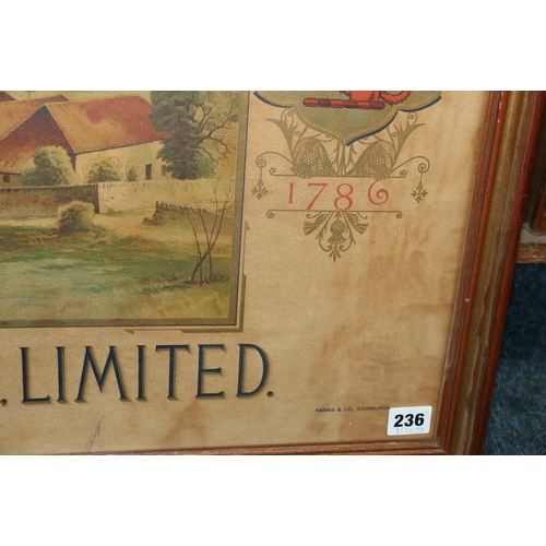 236 - Old Burntisland Whisky, Grange Distillery, William Young and Co Limited, framed whisky advertising p... 