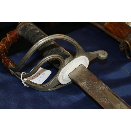 503 - British officers sword with three bar Gothic type guard, etched blade with Royal Artillery designs, ... 