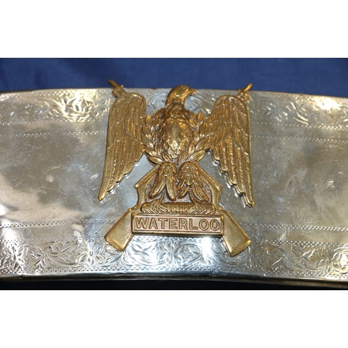 505 - Victorian officers leather belt pouch with Royal Scots Waterloo badge, the silver ring links hallmar... 