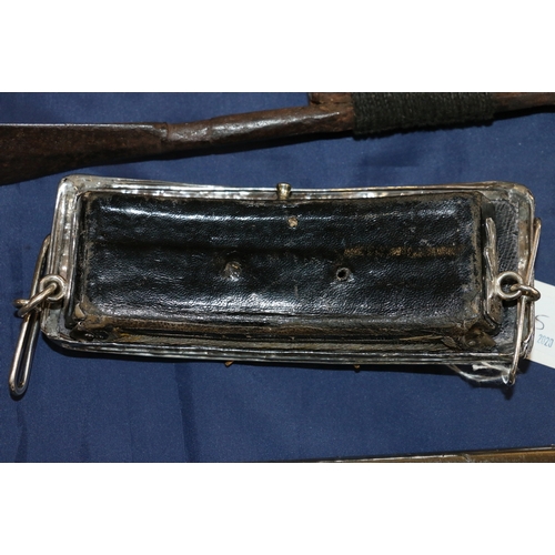 505 - Victorian officers leather belt pouch with Royal Scots Waterloo badge, the silver ring links hallmar... 