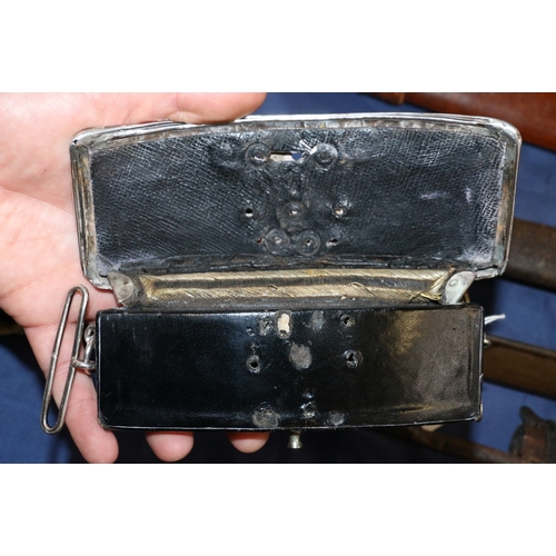 505 - Victorian officers leather belt pouch with Royal Scots Waterloo badge, the silver ring links hallmar... 