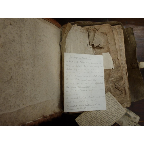 240 - Breeches Bible.  Late 16th century bible, small quarto in deerskin bdg., poor cond. with torn & ... 