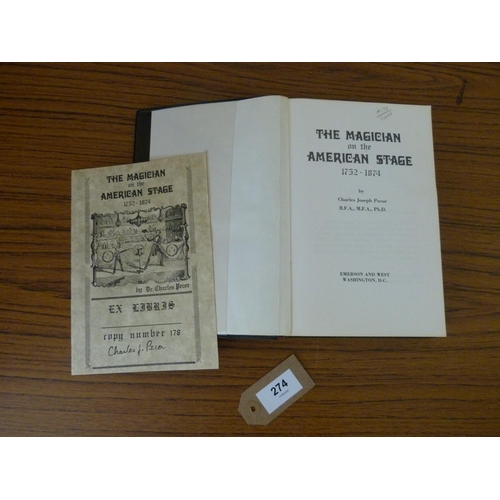 274 - PECOR CHARLES J.&nbsp;&nbsp;The Magician on the American Stage, 1752-1974. Copy no. 178. Typescript ... 