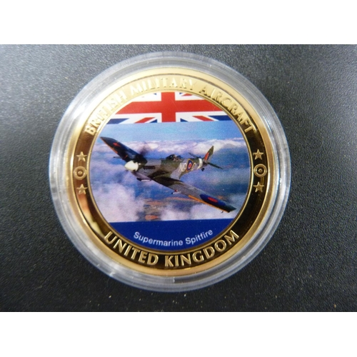 225 - Five aviation commemorative coins, British Military Aircraft, Battle of Britain and History of Aviat... 