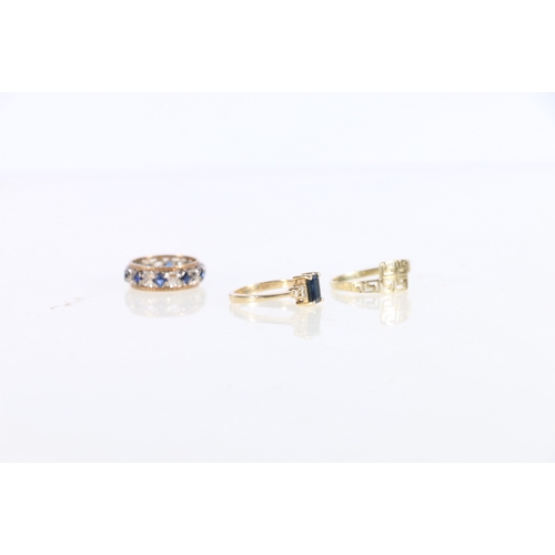 115 - 14ct gold Greek Key pattern ring stamped 585 size N/O, 1.4g, a 14ct gold sapphire and diamond dress ... 