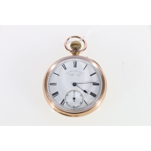 88 - 9ct gold cased open face keyless pocket watch, the works engraved W Williams Jones 22 Bangor St Carn... 