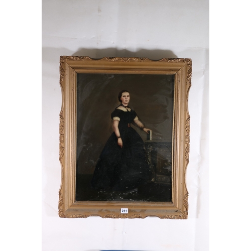 211 - 19TH CENTURY SCHOOL, Portrait of a Victorian lady resting on a book, Unsigned oil on canva... 