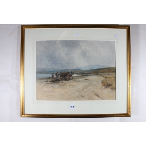 214 - ARCHIBALD DAVID REID RSW ARSA ROI (Scottish 1844-1908), Horse and cart and figures on a beach collec... 