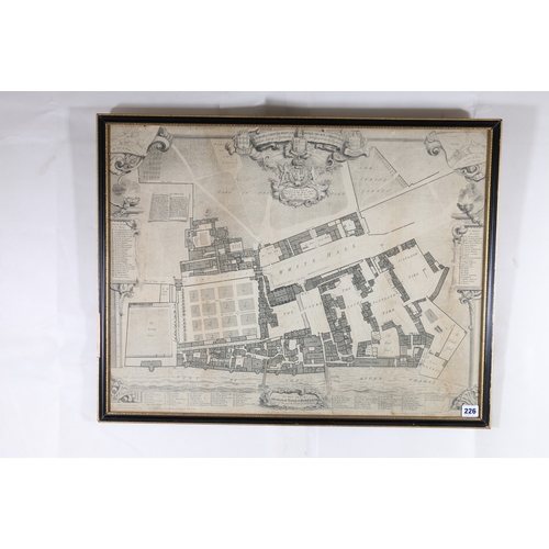 226 - An 18th century engraving map titled A Survey & Ground Plot of the Royal Palace of White Hall wi... 