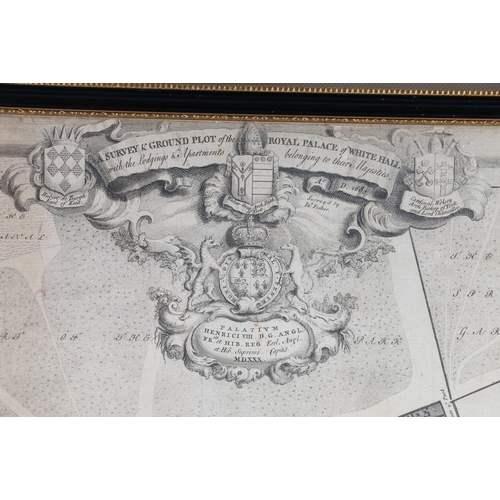 226 - An 18th century engraving map titled A Survey & Ground Plot of the Royal Palace of White Hall wi... 