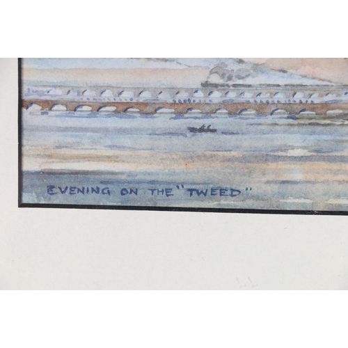 239 - GORDON WILSON, Evening On The Tweed, Signed and dated 1965 watercolour, 9.5cm x 27.5cm... 